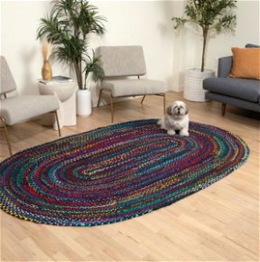 Room Bohemian Blue Polyester Braided Oval Rugs
