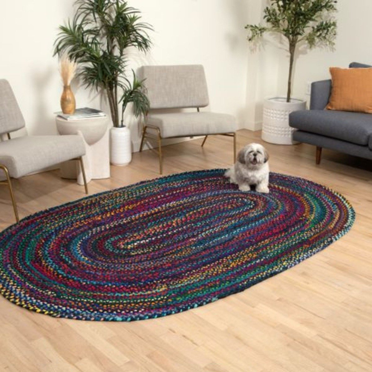 Reversible 5 X 7 Oval Area Rug for Living Room, Braided Entryways Rugs  Runner 4 X 6, Handwoven Chindi 3 X 5 Oval Area Rug for Bedroom 