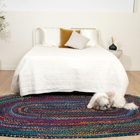 Room Bohemian Blue Polyester Braided Oval Rugs