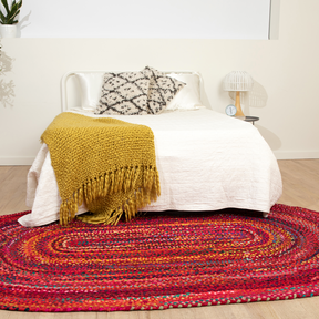 Room Bohemian Red Polyester Braided Oval Rugs