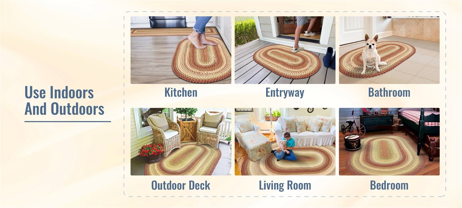 Barcelona Gold - Burgundy Braided Oval Rug can be used anywhere indoors or outdoors