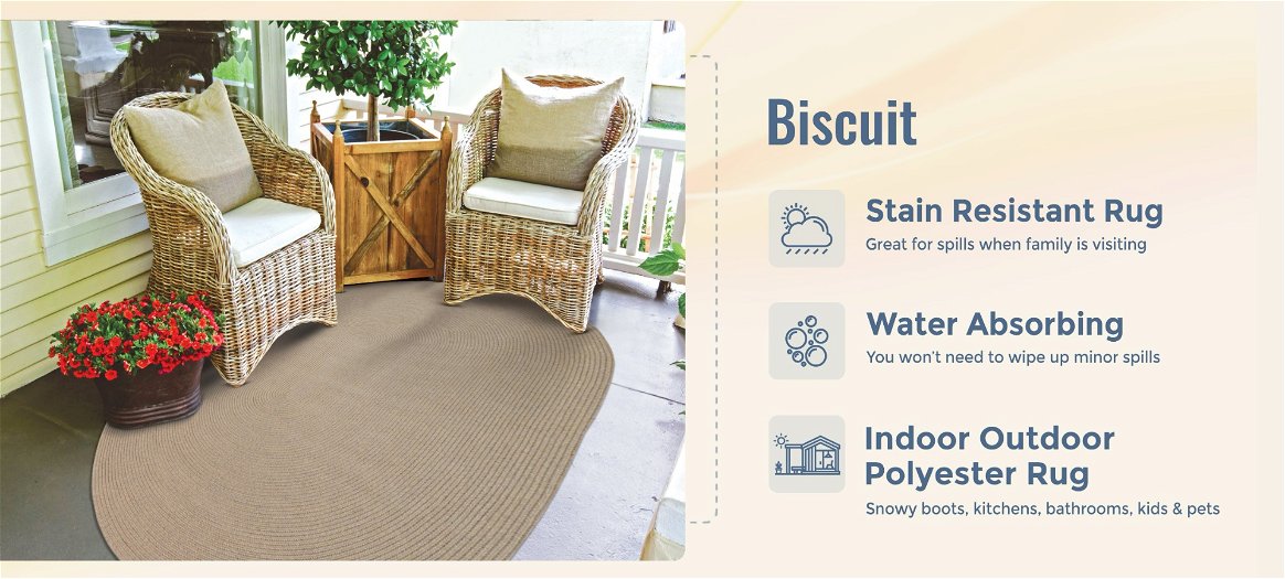 Biscuit Brown Oval Indoor/Outdoor Braided Rug benefits