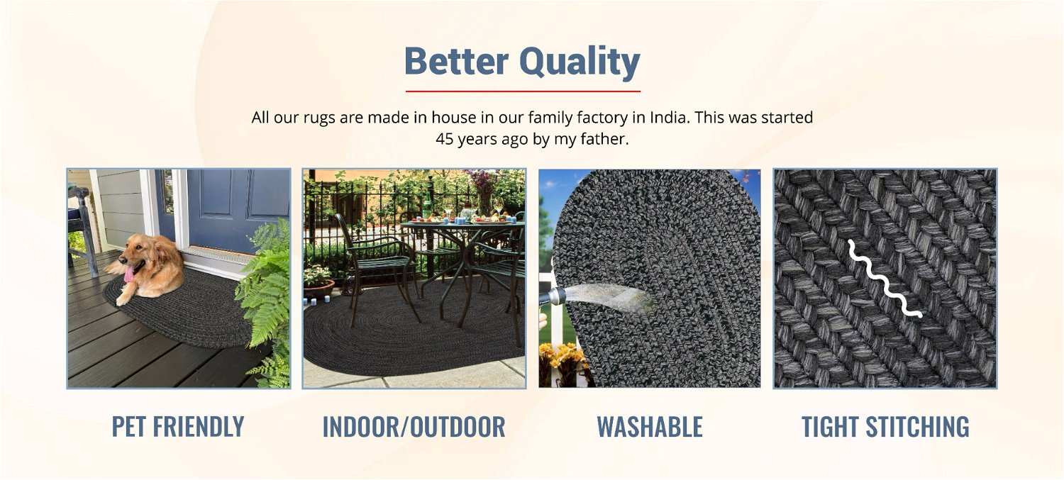 Black Outdoor Braided Oval Rug qualities
