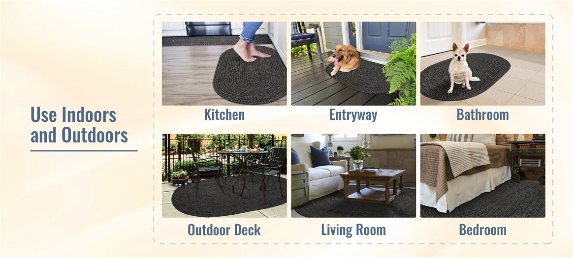 Black Outdoor Braided Oval Rug can be used anywhere indoors and outdoors