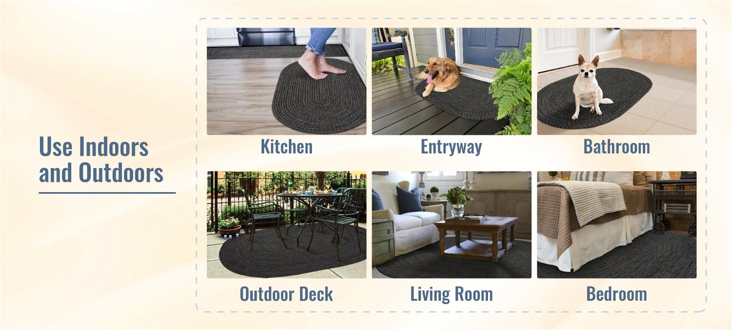 Black Outdoor Braided Oval Rug can be used anywhere indoors and outdoors