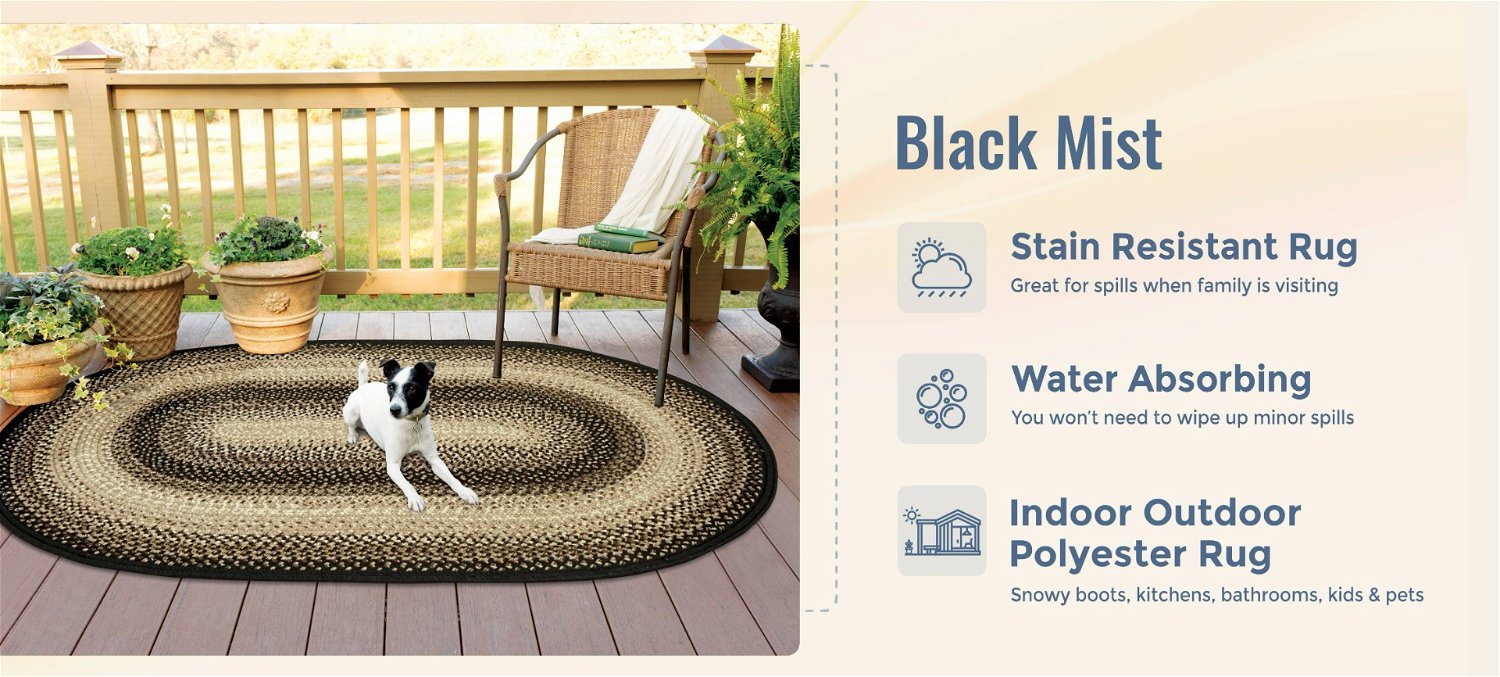 Black Mist Black-Brown-Cream Oval Indoor/outdoor Braided Rug benefits