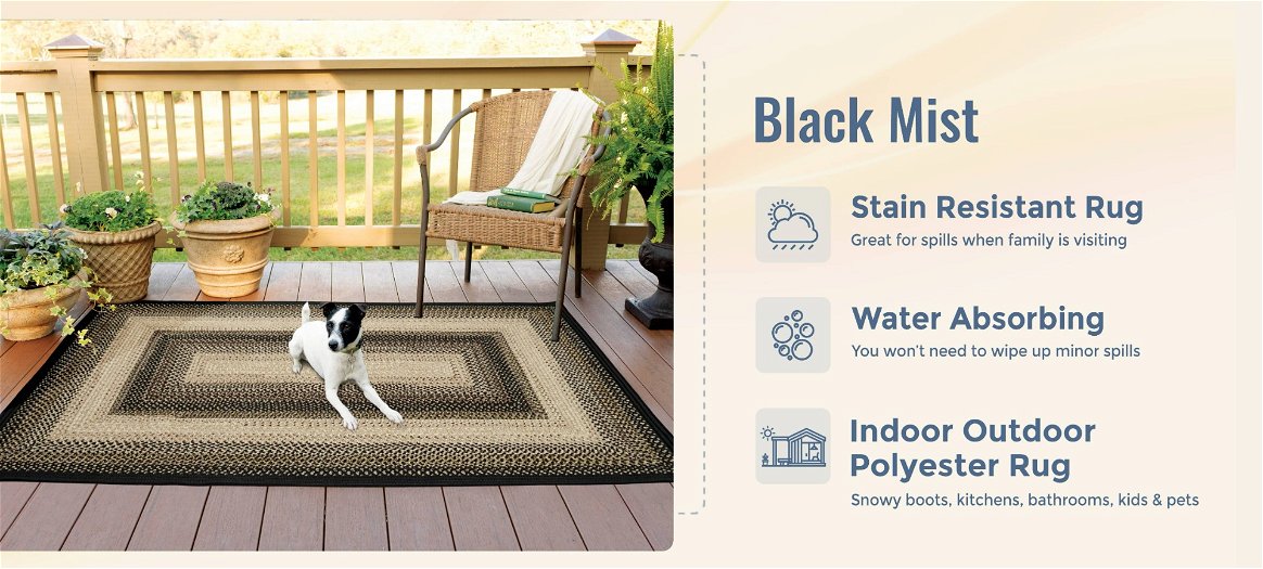 Black Mist Black-Brown-Cream Rectangular Indoor/Outdoor Braided Rug benefits
