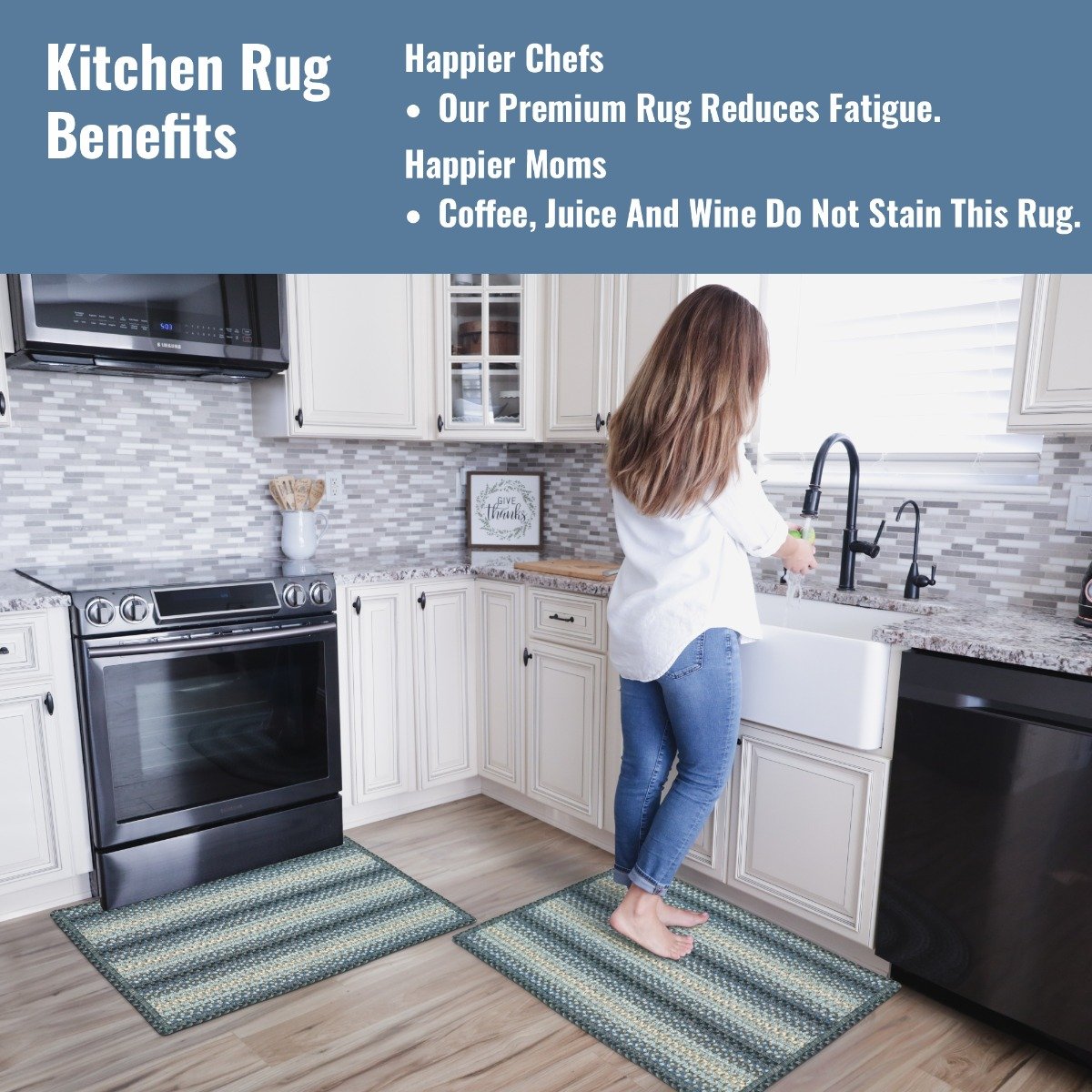 Non Slip, Waterproof Rug - Blue Oasis - Entryway, Kitchen