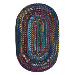 Bohemian Blue Polyester Braided Oval Rugs