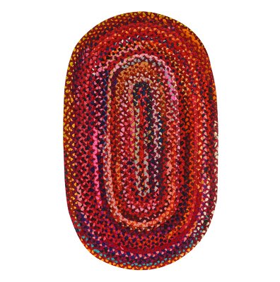 Bohemian Red Polyester Braided Oval Rugs
