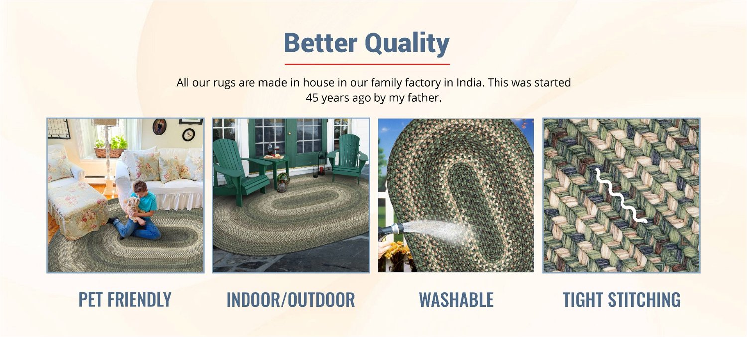 Cedar Ridge Green indoor/outdoor Braided Oval Rug qualities