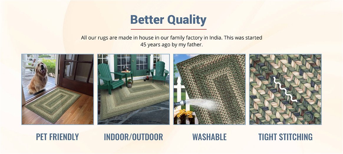 Cedar Ridge Green indoor/outdoor Braided Rectangular Rug qualities
