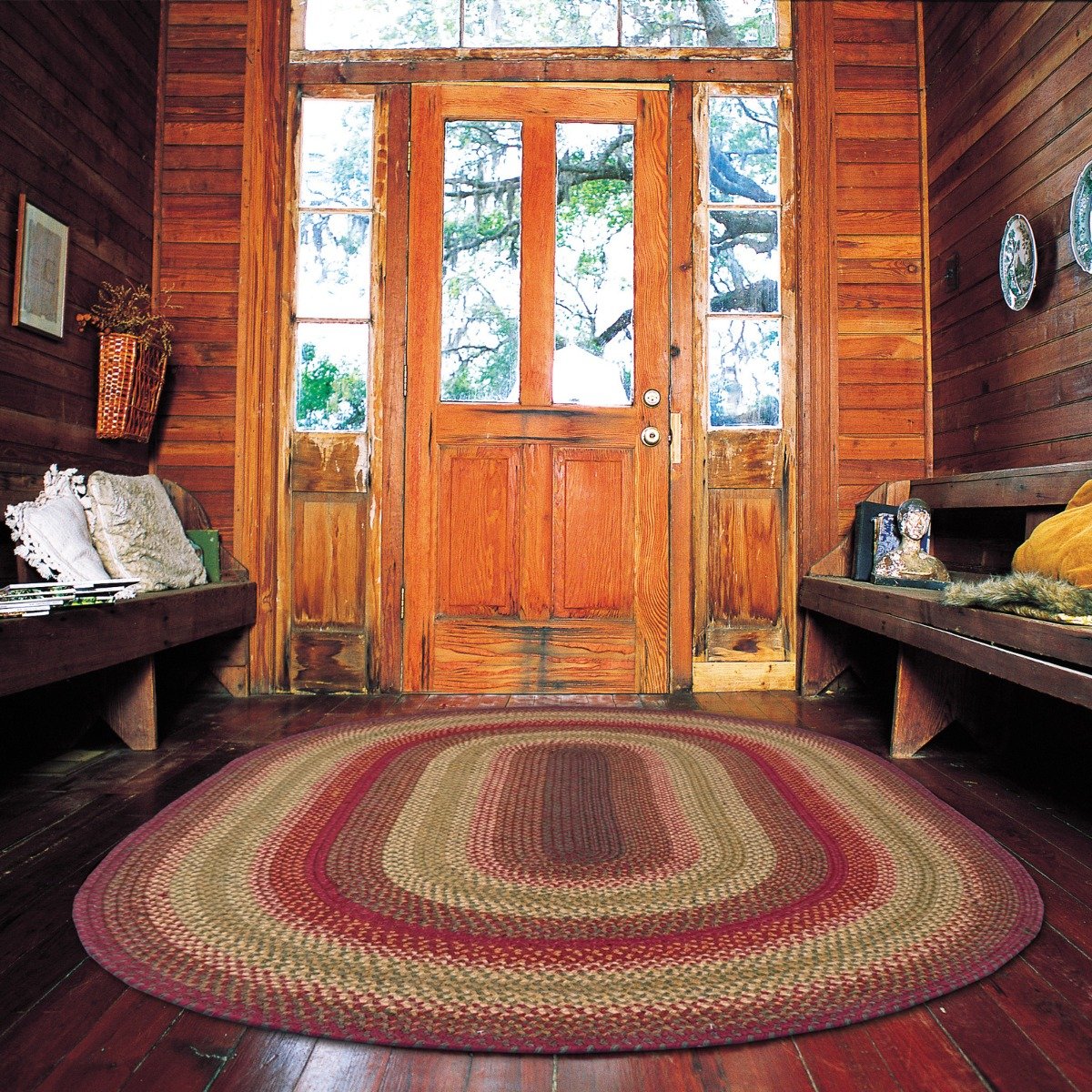 Cider Barn Braided Red - Gold - Brown - Green, Reversible Rugs