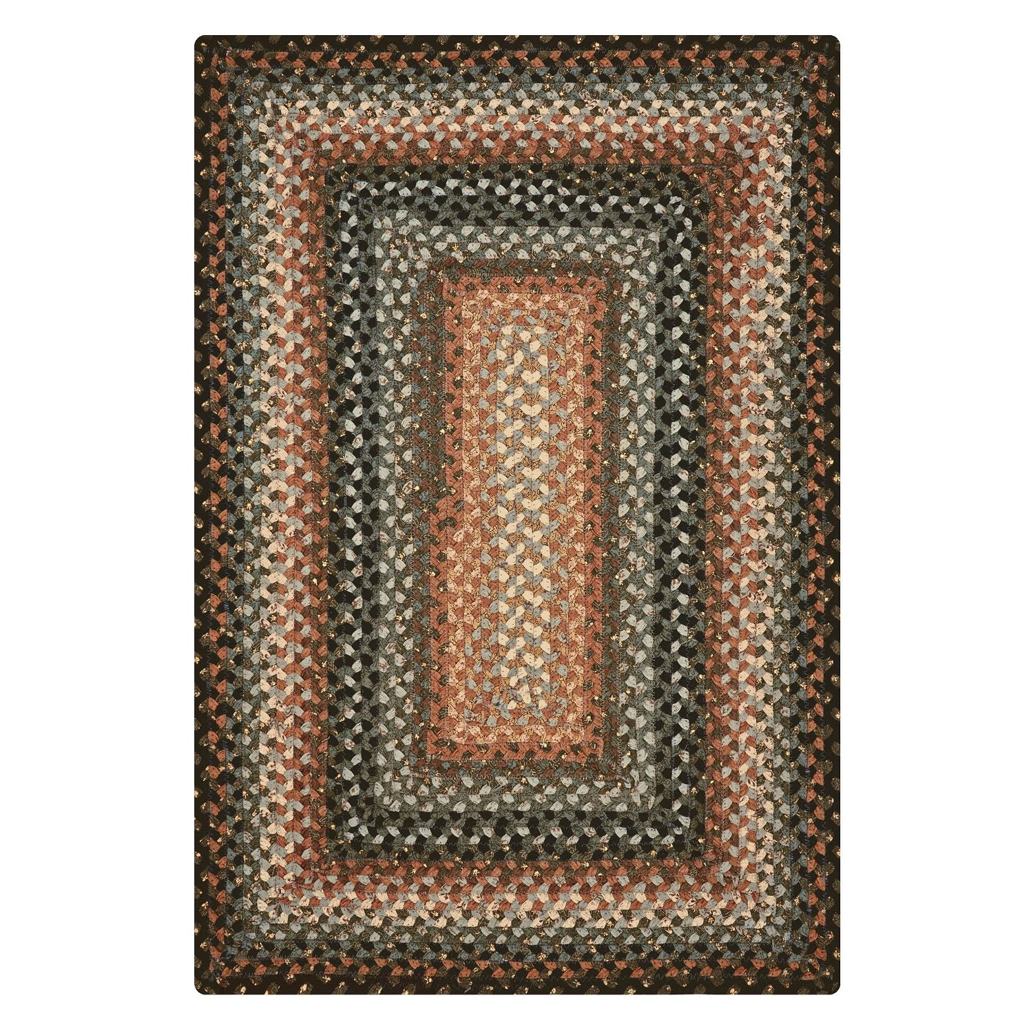 Log Cabin Step Blue-Burgundy-Brown Oval Cotton Braided Rugs Reversible