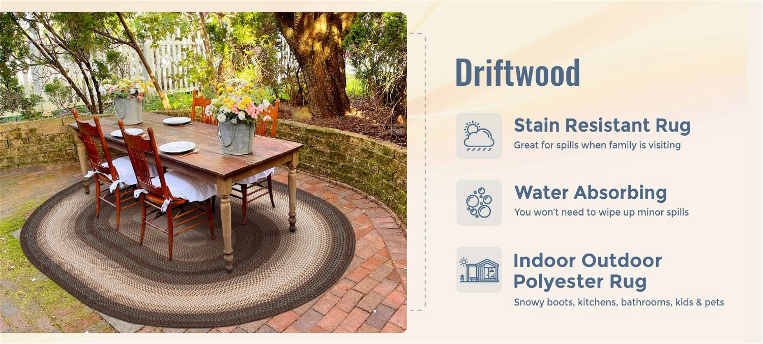 Driftwood Brown Indoor/Outdoor Braided Oval Rug benefits