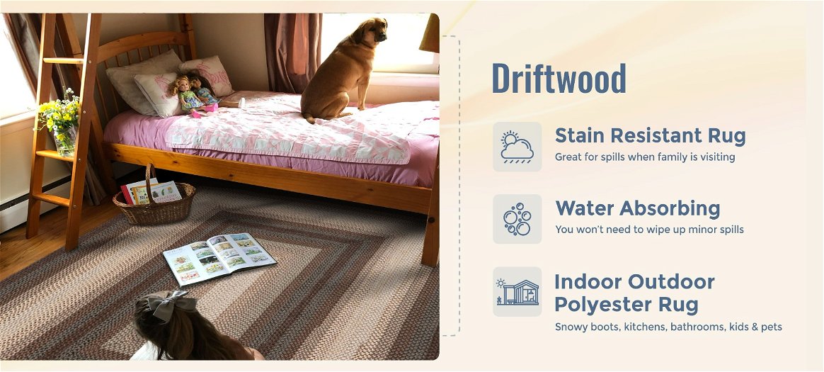 Driftwood Brown Indoor/Outdoor Braided Rectangular Rug benefits