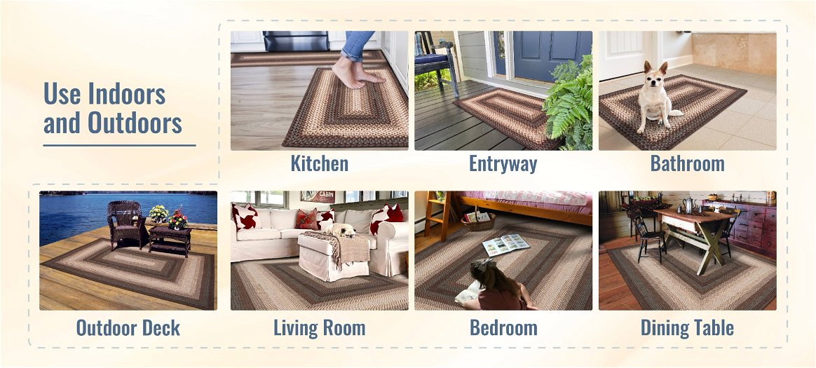 Driftwood Brown Indoor/Outdoor Braided Rectangular Rug can be used anywhere