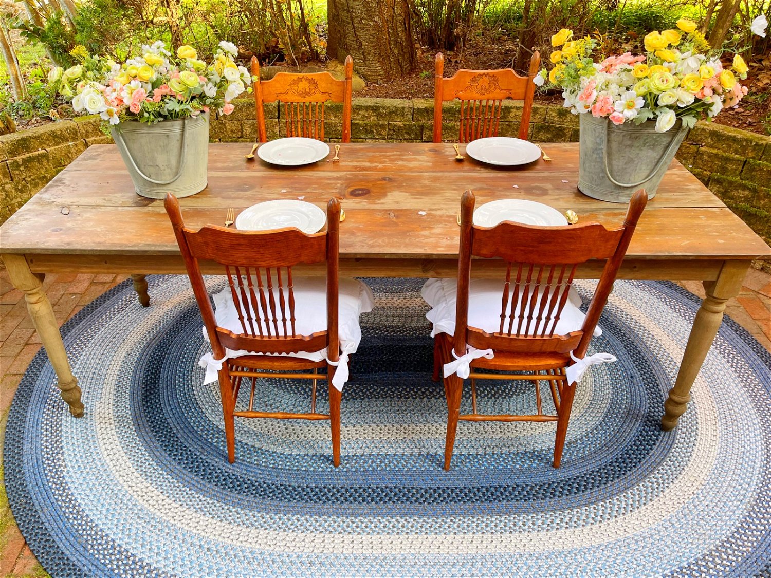 Great Falls Blue Oval Braided Rug 24x36 - with Pad