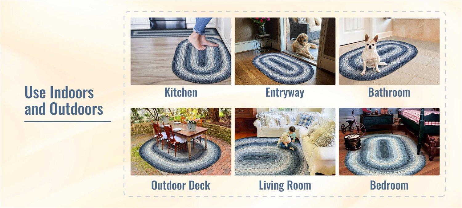 Juniper Blue Ultra Durable Braided Oval Rug use in anywhere indoor or outdoor