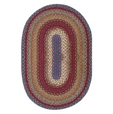 Log Cabin Step Blue-Burgundy-Brown Oval Cotton Braided Rugs Reversible silo