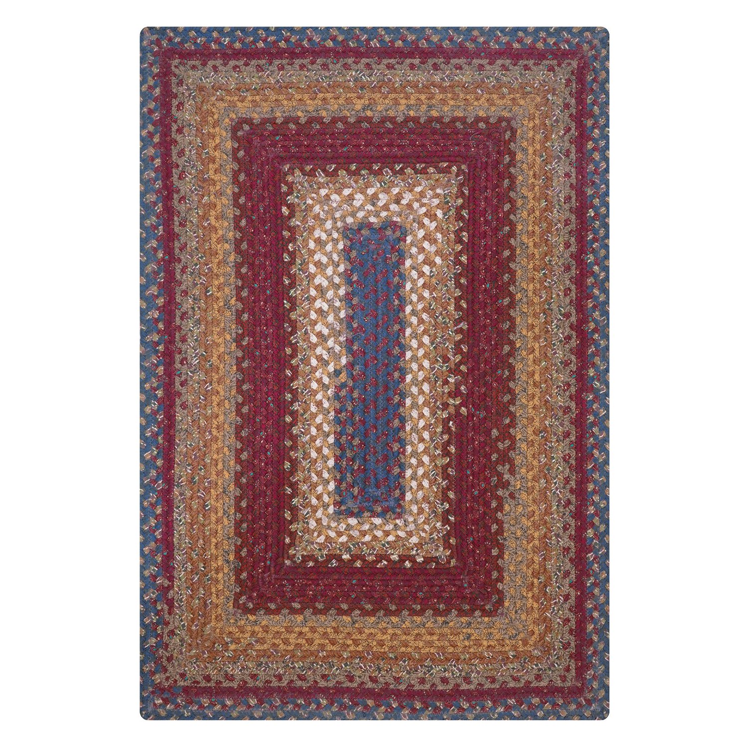 Log Cabin Step Blue-Burgundy-Brown Oval Cotton Braided Rugs Reversible