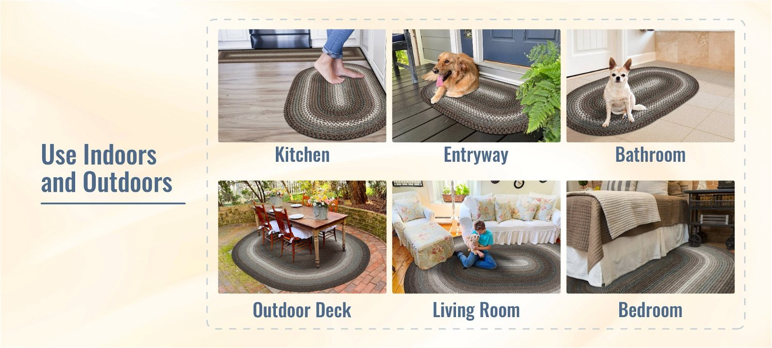 Midnight Moon Brown - Grey Indoor/Outdoor Braided Oval Rug can be used anywhere