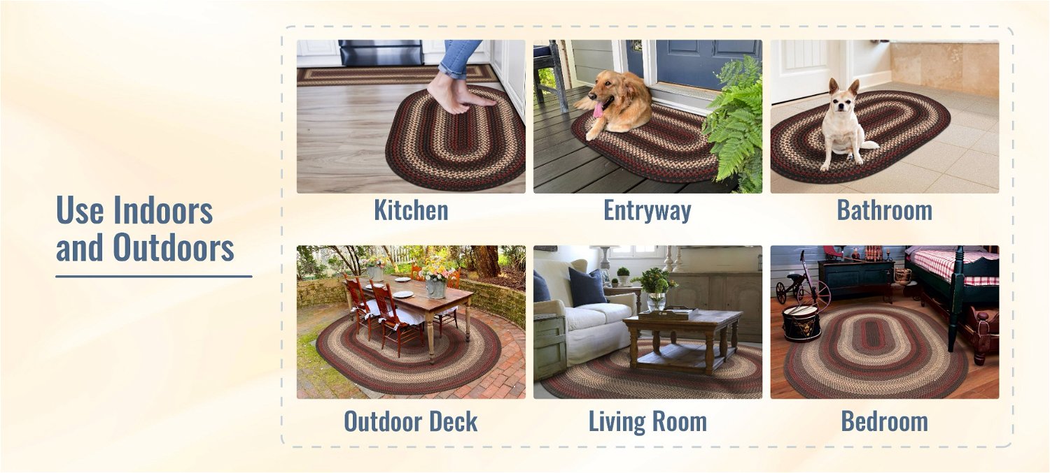 Montgomery Black - Burgundy Indoor/Outdoor Braided Oval Rug can be used anywhere