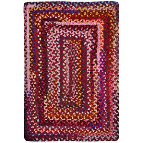 Room Bohemian Red Polyester Braided Rectangular Rugs