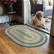 Sunflowers Blue - Gold Cotton Braided Oval Rug for entryway 