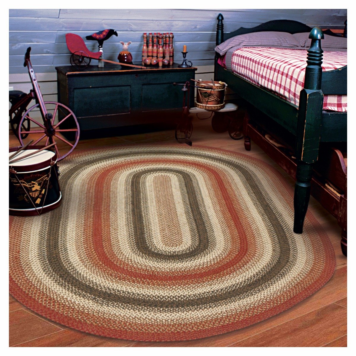 Chester Red-Cream-Brown Oval Jute Braided Rugs Reversible