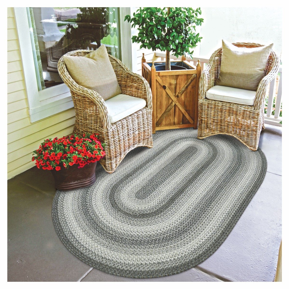 Graphite Grey Oval UD Braided Rugs Washable, Indoor-Outdoor