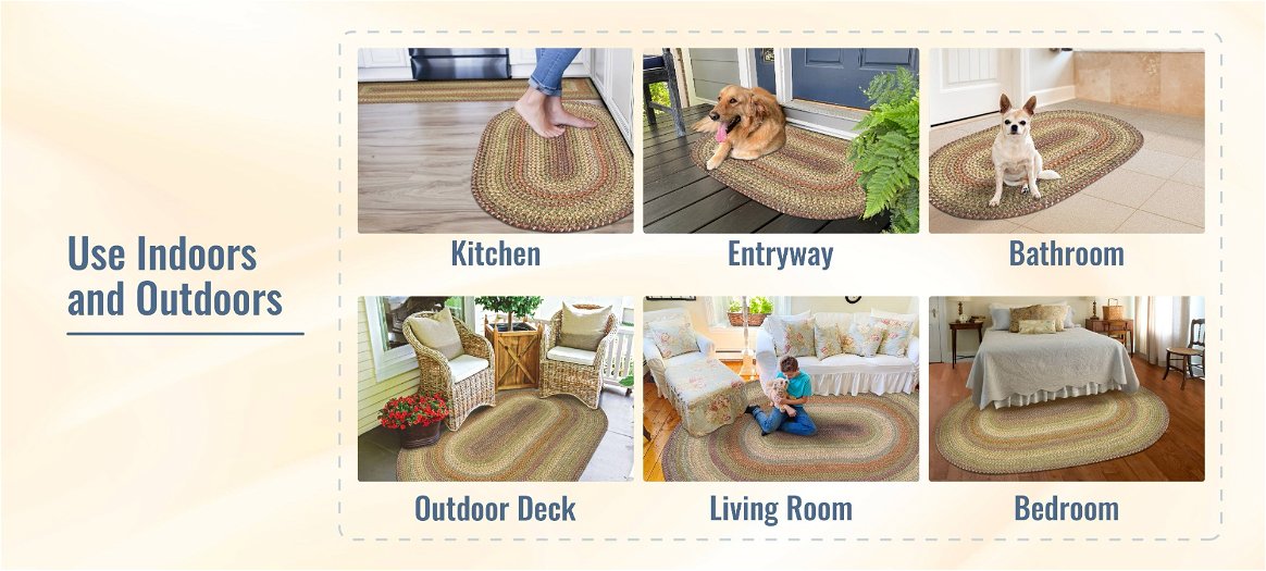 Rainforest Multi Color Indoor/Outdoor Braided Oval Rug can be used anywhere
