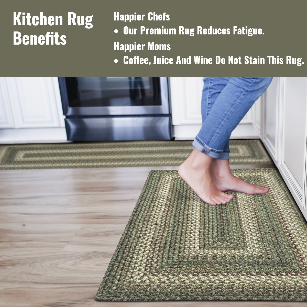 Homespice Decor 27 x 45 Rect. Sage Ultra Durable Braided Rug 