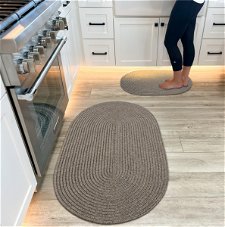 Smoke Grey Ultra Durable Braided Oval Rug In Sets