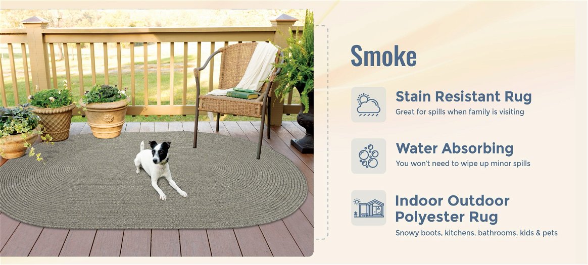Smoke Grey Oval Indoor/Outdoor Braided Rug benefits