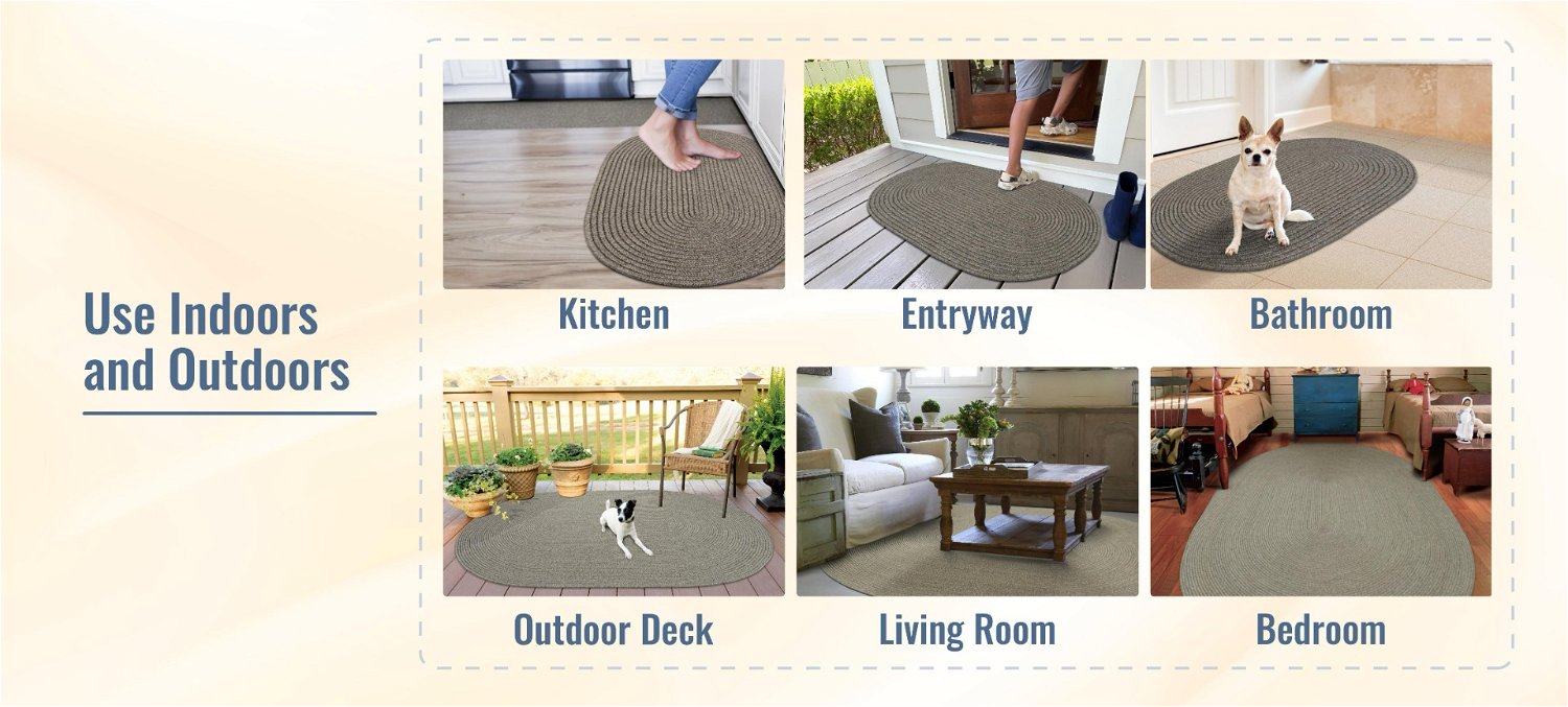 Smoke Grey Oval Indoor/Outdoor Braided Rug can be used anywhere