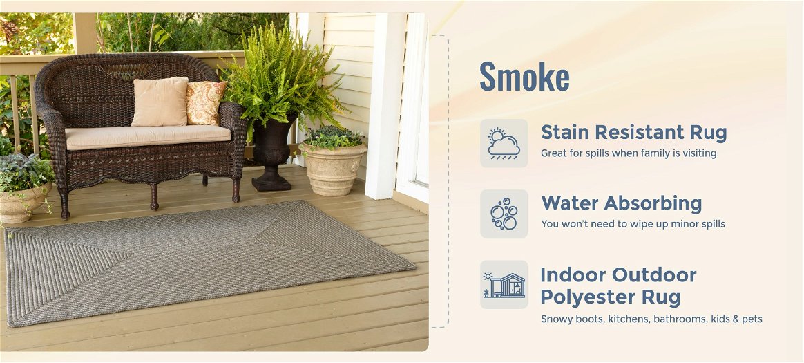 Smoke Grey Rectangular Indoor/Outdoor Braided Rug benefits