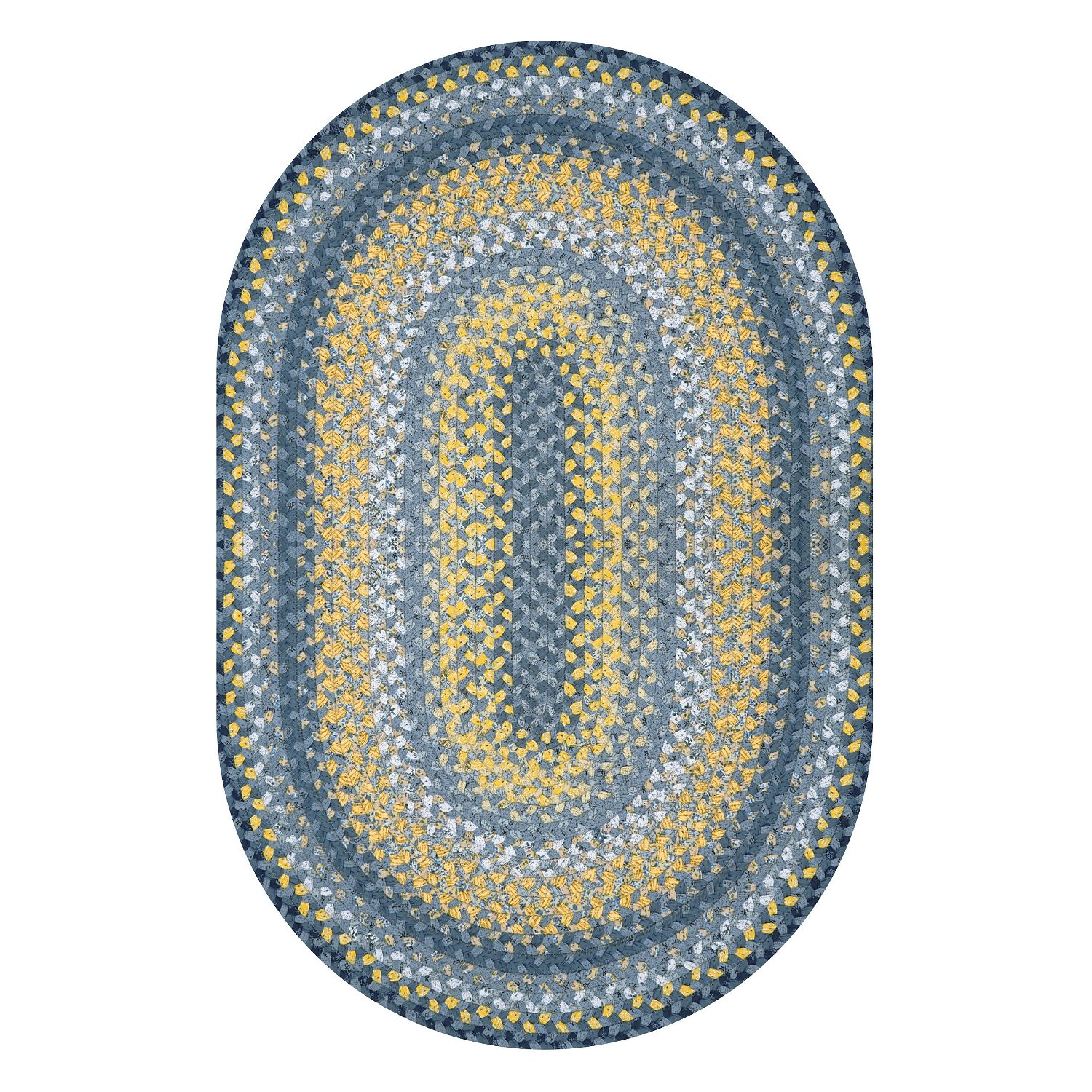 Sunflowers Bright Yellow-Blue Oval Cotton Braided Rugs Reversible