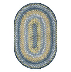 Sunflowers Blue - Gold Cotton Braided Oval Rug