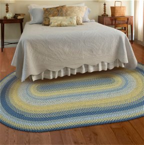 Sunflowers Blue - Gold Cotton Braided Oval Rugs