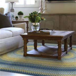 Room Sunflowers Blue And Yellow Oval Braided Rugs