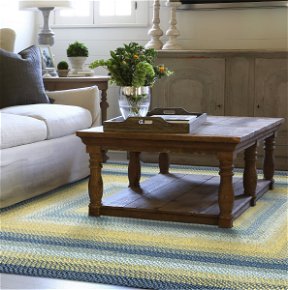 Room Sunflowers Blue And Yellow Cotton Braided Rug