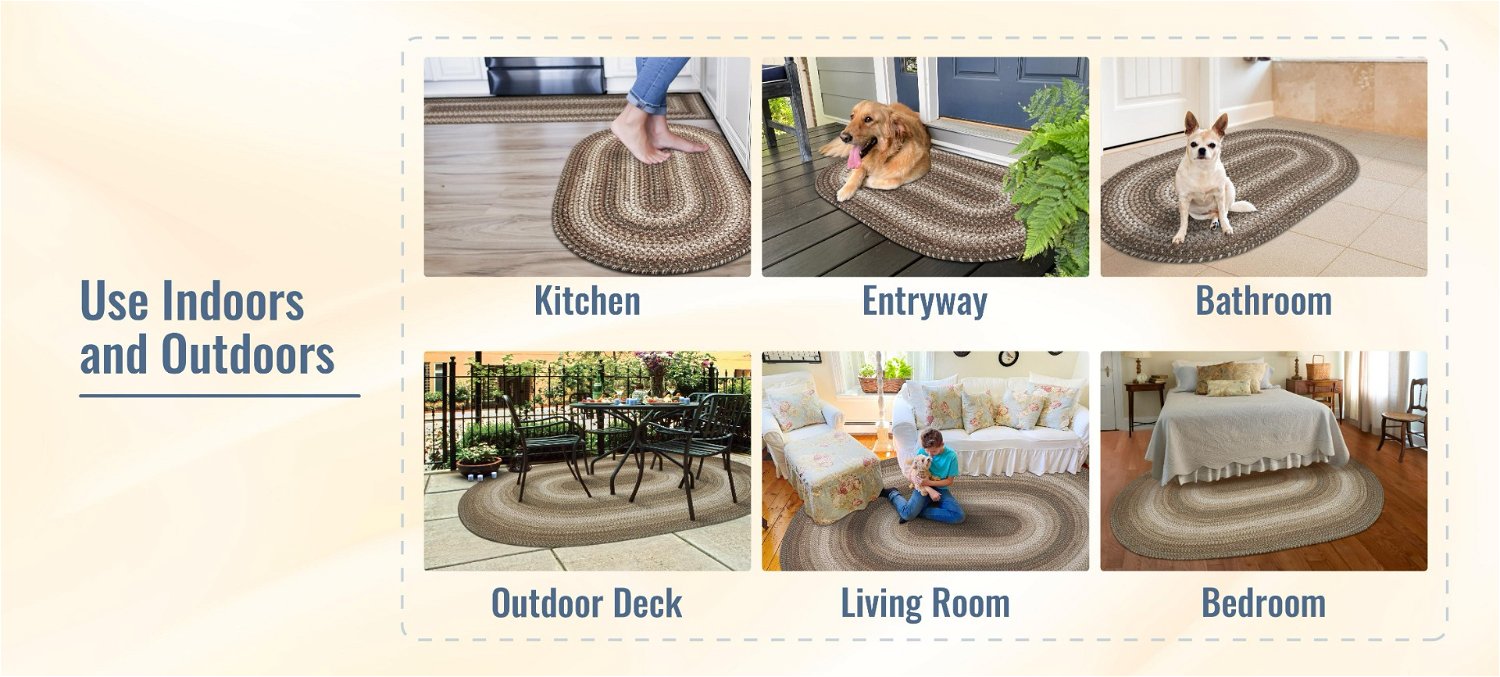 Wildwood Brown Indoor/Outdoor Braided Oval Rug can be used anywhere