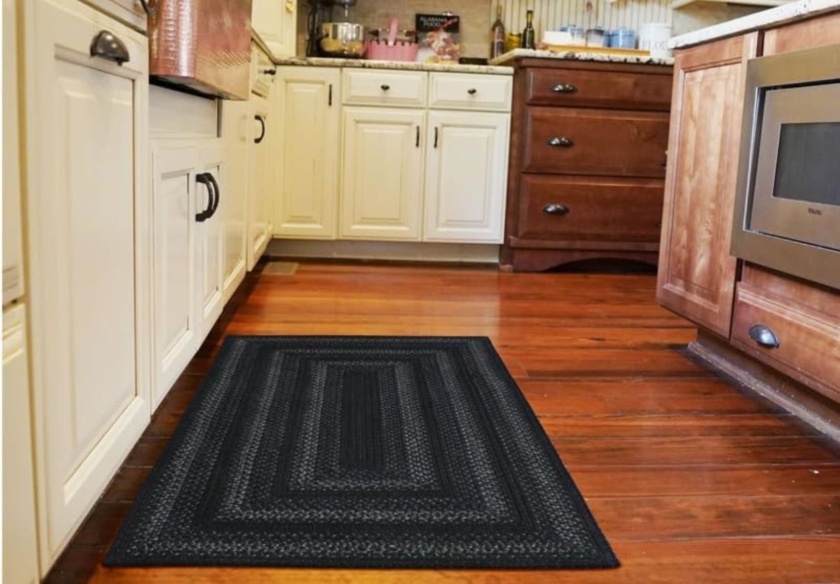 black braided entryway rug