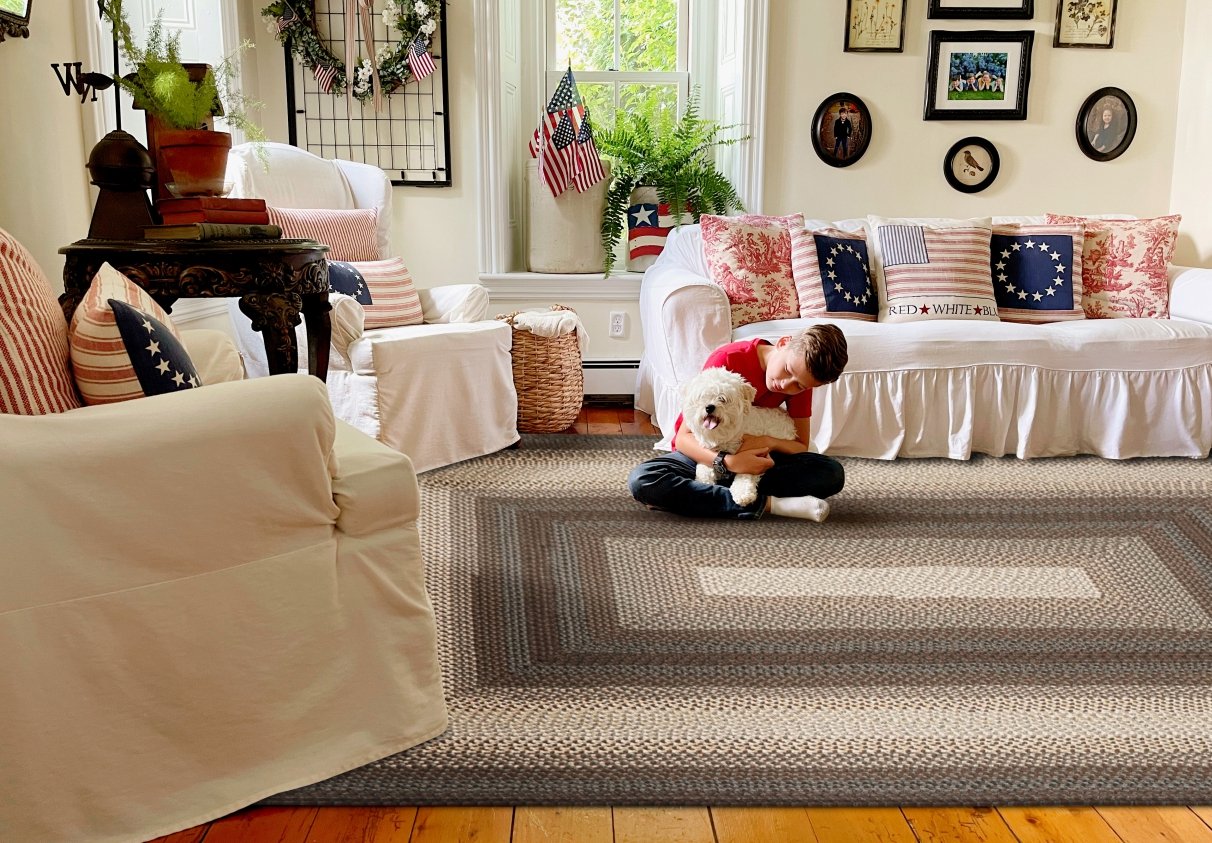 Washable Living Room Brown Gray Braided Rug