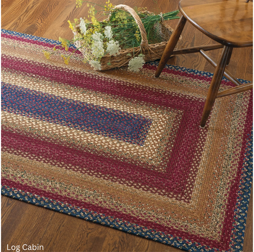 Log Cabin Red and blue Braided Rugs